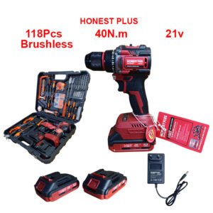 مثقاب/مفك براغي لاسلكي 21 فولت مع طقم 118 قطعة HONESTPLUS YAE2484