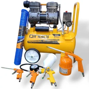 ضاغط الهواء من العلامة دينقي 24لتر +5قطع Compresseur d'air silencieux et sans huile 24L DINGQI