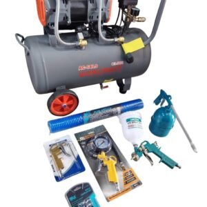 ضاغط هواء خالٍ من الزيت فائق الهدوء سعة50 لتر+ 5قطع Compresseur d’air silencieux et sans huile 50L WORCRAFT+kits5 pièces